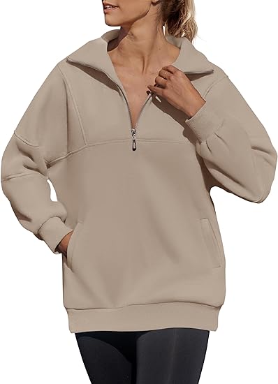 Photo 1 of ZESICA Women's Oversized Half Zip Sweatshirt Long Sleeve Quarter Zip Fleece Pullover Y2K Hoodies Tops Fall Winter Clothes