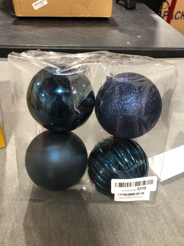 Photo 2 of 4Pcs Christmas Balls Ornaments for Xmas Tree - Shatterproof Christmas Tree Decorations Medium Hanging Ball Navy Blue 4.0in x 4 Pack XL (4.0") 4PCS Navy Blue