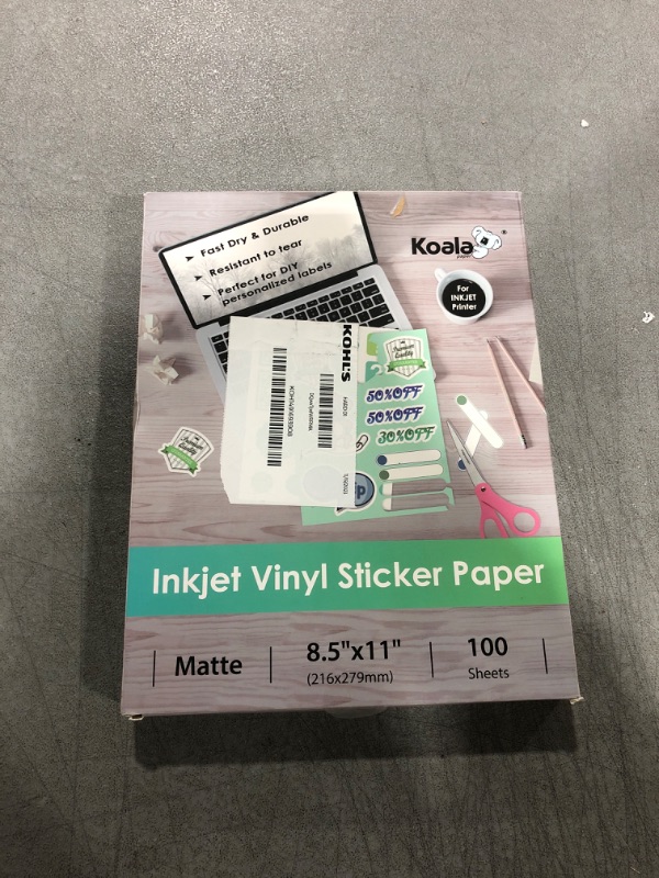 Photo 2 of Koala Printable Vinyl Sticker Paper for Inkjet Printer - 100 Sheets Sticker Printer Paper Matte White, Waterproof Sticker Paper 8.5x11 Inch, Work with Cutting Machine