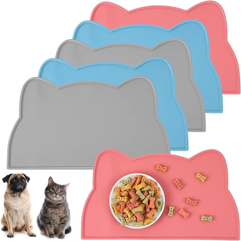 Photo 1 of 6 Pcs Cat Food Mat Silicone Pet Feeding Mat for Floor Non Slip Waterproof Dog Food Mat for Food and Water Pet Cat Placemat Non Spill Pet Dish Tray for Dogs, Cats Others Animal
