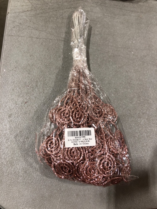 Photo 1 of 32 Pcs Rose Gold Glitter Christmas Picks Christmas Tree Filler Branches, Candy Christmas Tree Sticks for Xmas Floral Picks Sprays Crafts Party Festive Home Tree Decorations