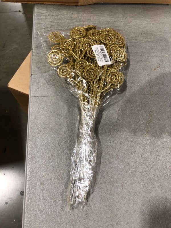 Photo 1 of 32 Pcs Gold Glitter Christmas Picks Christmas Tree Filler Branches, Candy Christmas Tree Sticks for Xmas Floral Picks Sprays Crafts Party Festive Home Tree Decorations
