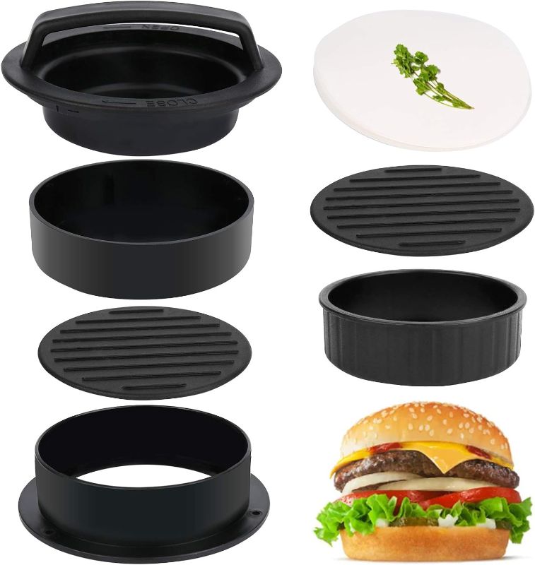 Photo 1 of 3 in 1 Stuffed Burger Press Patty Maker Rings Molds Kit, Non Stick Stuffer Hamburger Press Patty Maker - with 100 Pcs Wax Hamburger Patty Paper, Sausage Patty Press for Slider/Pattie/Grilling HAHAYOO
