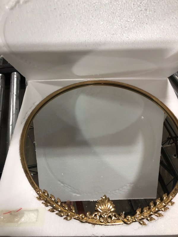 Photo 1 of LOVNAHO Gold Round Wall Mirror 24Inch Metal Frame Golden Leaf Wall-Mounted Mirror for Living Room Vintage Decorative Mirrors for Bathroom Wall Mirror Bedroom EntryWay Large Mirror 24.5x24 Gold Foil