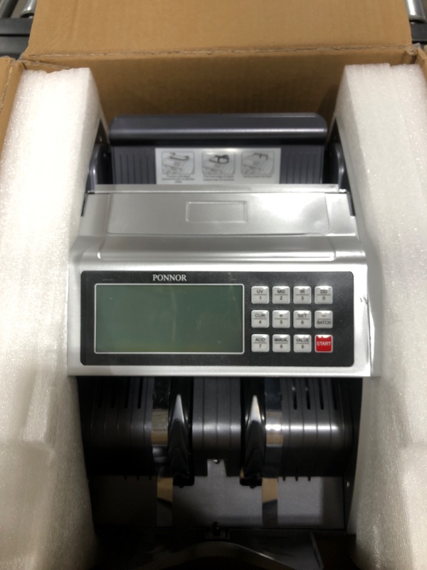 Photo 2 of Money Counter Machine PONNOR with Value Count, Dollar, Euro with UV/MG/IR/DD/DBL/HLF/CHN Counterfeit Detection, Bill Cash Counting, Large LCD Display