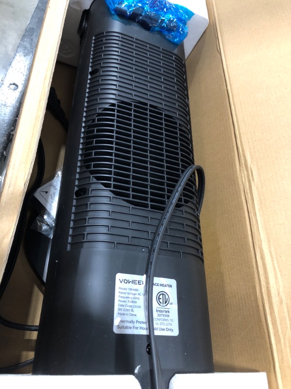 Photo 2 of 24" Space Heater, Voweek 1500W PTC Fast Heating Ceramic Heater for Office, Large Room, Indoor Use, Bedroom, Electric Heater with Thermostat, Remote, 3 Modes, ETL Certified, 12H Timer, 90° Oscillating Black