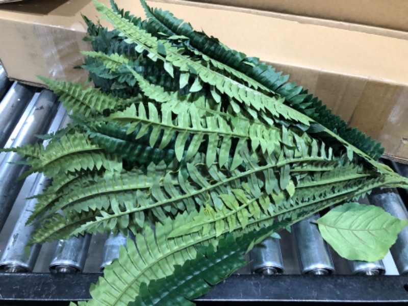 Photo 2 of  Artificial Boston Fern UV Resistant Outdoor Plants Fake Fern No Fade Faux Greenery Plastic Plants for Garden Front Porch Window Box Indoor Decorations