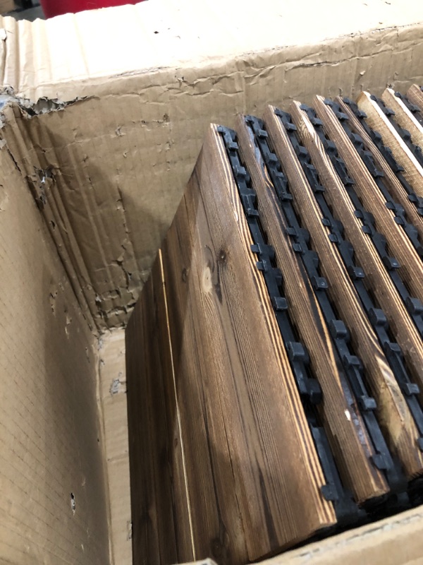 Photo 3 of 36 Pack Hardwood Interlocking Patio Deck Tiles, Wood Interlocking Flooring Tiles,12" × 12" Interlocking Patio Tiles,Outdoor Interlocking Waterproof