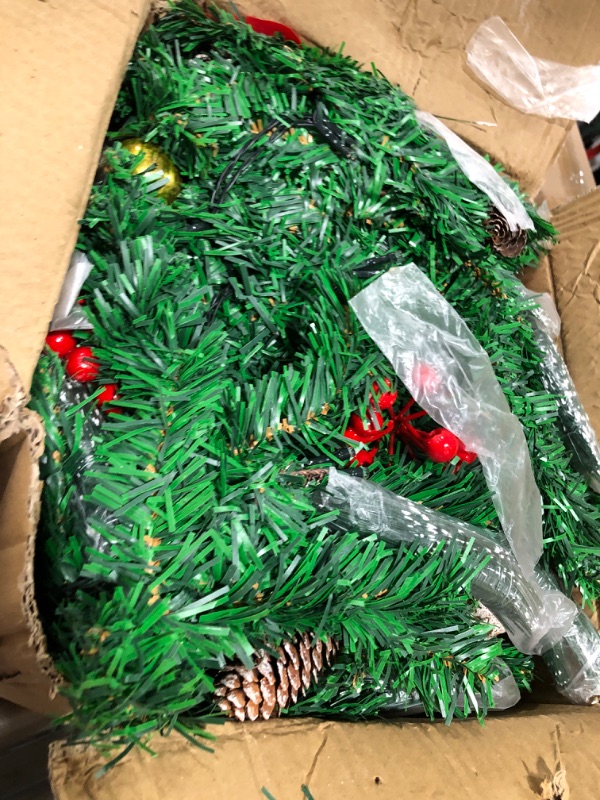 Photo 1 of [2 Pack & Timer] 9 Ft 100 LED Prelit Christmas Garland Lighted 8 Mode, Each 18 Ball 6 Poinsettia 300 Thick Snowy Tips 18 Pine Corn 198 Red Berry Battery Operated Christmas Decor Mantle Indoor Outdoor
