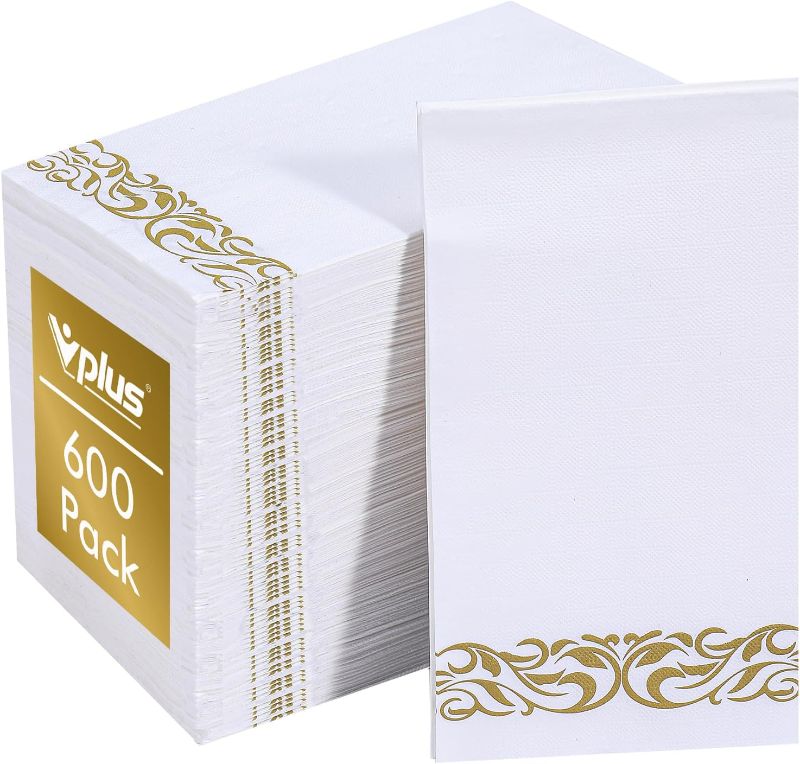 Photo 1 of [400 Pack]Vplus Paper Napkins Guest Towels Disposable Premium Quality 3-ply Dinner Napkins Disposable Soft, Absorbent, Party Napkins Wedding Napkins for Kitchen, Parties, Dinners or Events(Gold) Gold 400