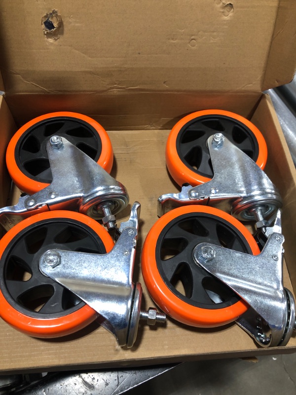 Photo 2 of WBD Heavy Duty 5 Inch Stem Caster Wheels with Dual Locking, Heavy Duty Threaded Stem Casters UNC 3/8"-16x1", No Noise Swivel Casters, Set of 4 Caster Wheels for Cart, Furniture 5 inch 3/8"-16x1"