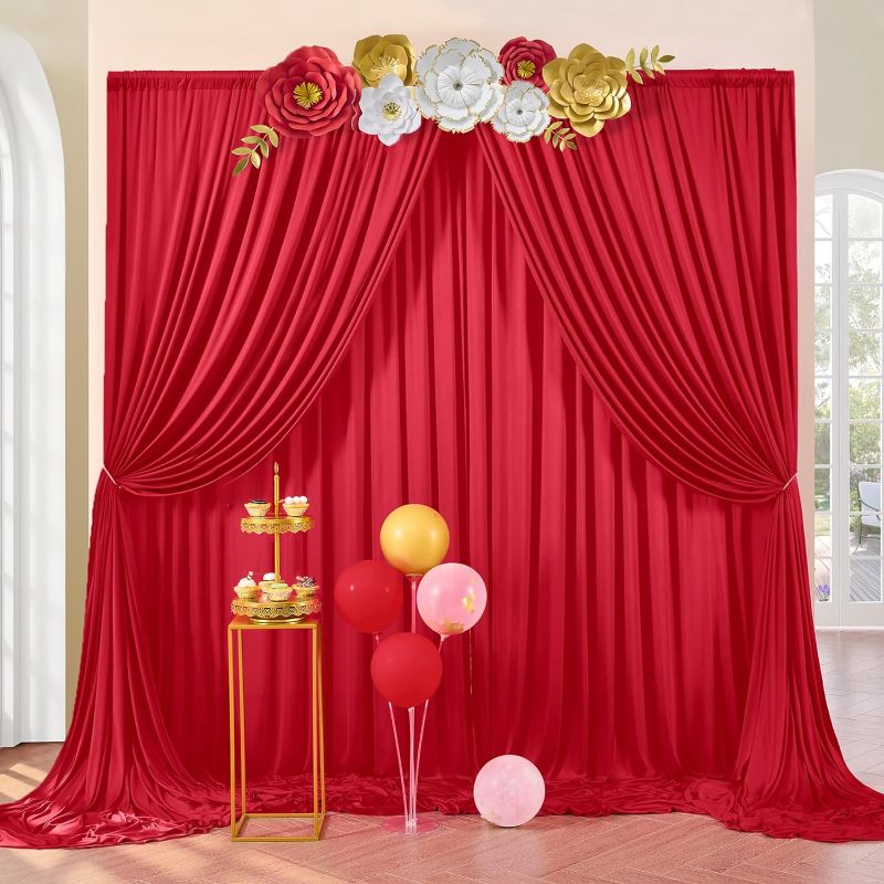 Photo 1 of 10ft x 10ft Wrinkle Free Red Backdrop Curtains for Parties, Thick Polyester Photo Backdrop Drapes for Weddings Birthday Party Christmas Background Backdrop Stand