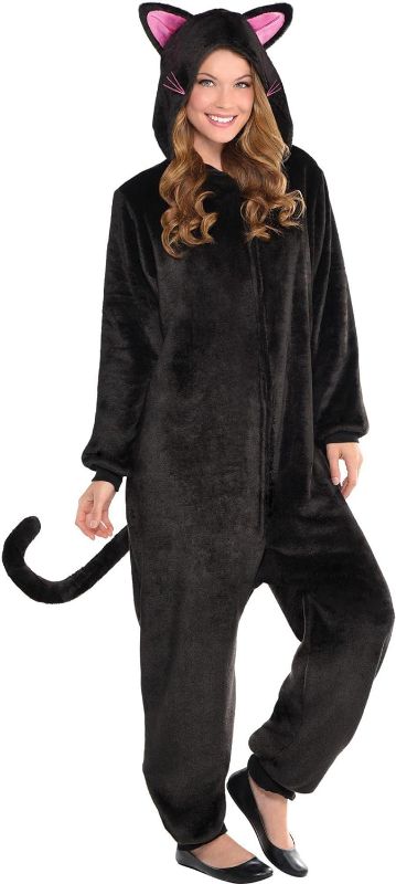 Photo 1 of Adult Black Cat Zipster Deluxe - L/XL (Up to 6'3") - 1 Pc. Hooded Jumpsuit - Sleek & Stylish for Parties, Cosplay & Loungewear