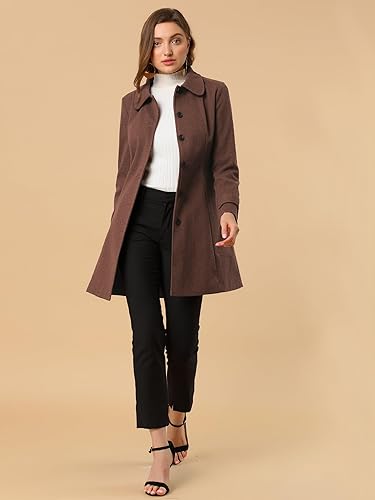 Photo 1 of Allegra K Women's Peter Pan Collar Overcoat Single Breasted Pockets Winter Long Coat