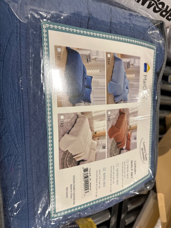 Photo 2 of MarCielo 3-Piece 100% Cotton Oversized Bedspread Set Coverlet Set Lightweight Quilt Set Embroidery Farmhouse Bedding Set (Cosmic Navy, King (118"x106")) King (118"x106") Cosmic Navy