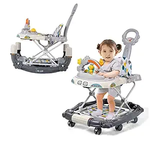 Photo 1 of Boyro Baby 4 IN 1 Baby Walker, Baby Walkers for Boys and Girls with Removable Footrest, Feeding Tray, Rocking Function & Music Tray, Foldable Activity Walker for Baby 6-18 Months, Help Baby Walk
