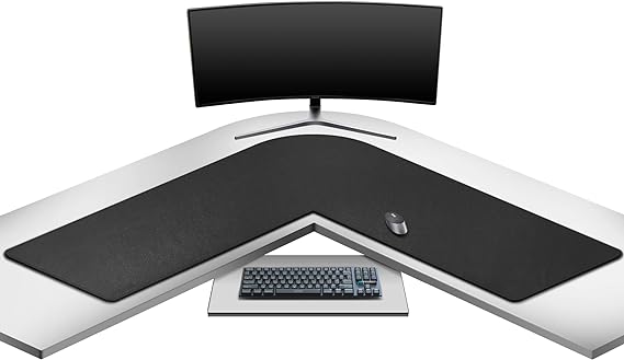 Photo 1 of Mydours L-Shaped Desk Mat, PU Leather L Shape Gaming Mouse Pad, 53.2"(L) x 53.2"(L) x 15.7"(W) Corner Computer Desk Pad & Blotter (Black)
