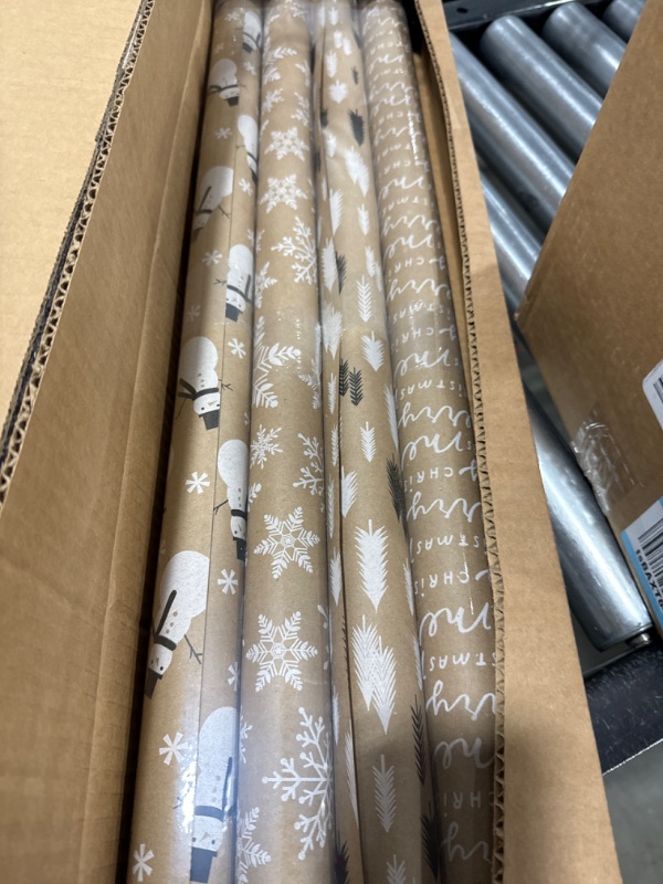 Photo 2 of American Greetings 80 sq. ft. Kraft Wrapping Paper Bundle (Snowmen) for Christmas and All Holidays (4 Rolls 30 in. x 8 ft.)