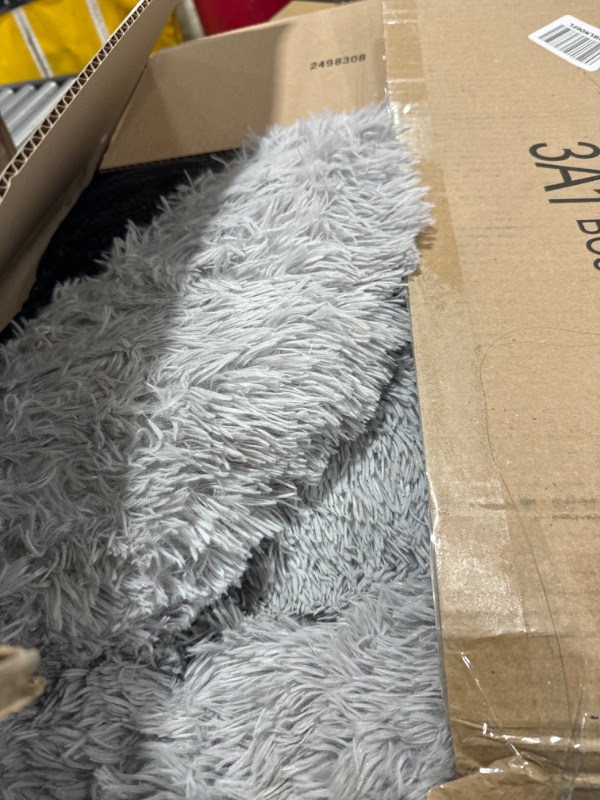 Photo 1 of Dog Bed, Cat Calming Bed, Faux Fur Pillow Pet Donut Cuddler Round Plush Bed for Large Medium Small Dogs and Cats 44"x44"(Pack of 1) Light Grey