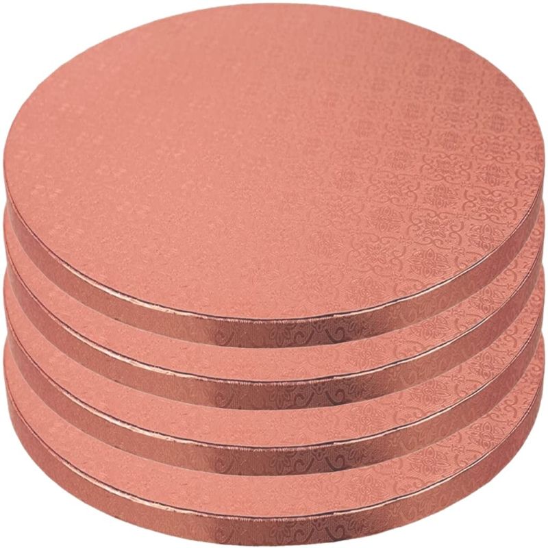 Photo 1 of 12 Inch Cake Boards - 4Pack Cake Drums 12 Inch Dia - Disposable Rose Gold Cake Board Circles - Reusable Round Cake Boards - Cake Base Cardboard Cake Rounds - Cake Decorating Supplies & Baking Supplies Round Rose Gold