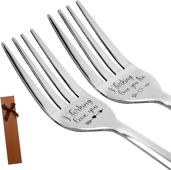 Photo 2 of 2 Pieces I Love You Inspirational Funny Engraved Engraved Stainless Steel Dinner Fork, Love Gift for Couples, Boyfriend, Girlfriend,Husband, Wife, Wedding, Valentines, Christmas Gifts
