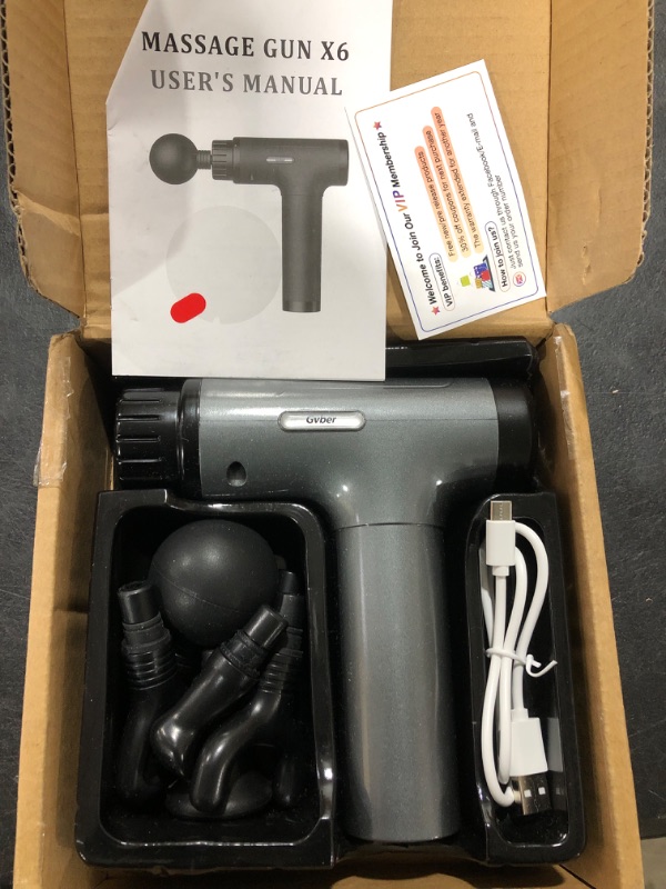 Photo 2 of Gvber Massage Gun, Deep Tissue Massage Gun, Super Quiet Portable Electric Sport Massager, Handheld Mini Massage Gun with Carry Case, Contains 6 Massage Gun Attachments (Gray)