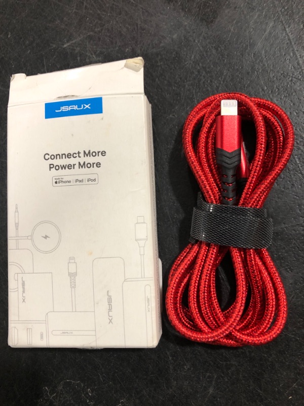 Photo 2 of Lightning to 3.5mm iPhone AUX Cord 6FT, JSAUX [Apple MFi Certified] AUX Cord for iPhone Headphones Jack Compatible with iPhone 14/14 Plus/14Pro/13/13 Pro Max/12/12 Pro/11/X/XS/XR/8/Car Stereo-Red 6ft Red