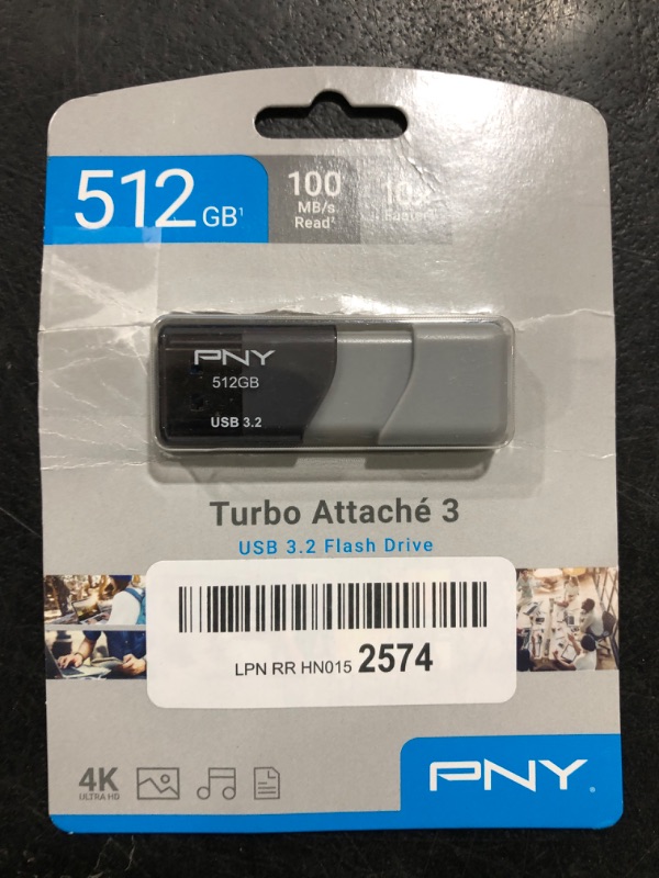 Photo 2 of PNY 512GB Turbo Attaché 3 USB 3.2 Flash Drive – 100MB/s, Silver 512GB FLASH DRIVE