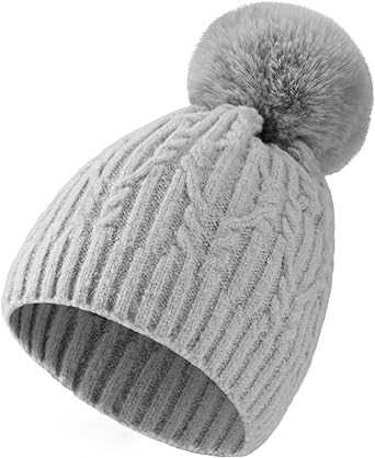 Photo 1 of 2024 Pocket Calendar/Planner - Womens Winter Beanies, Knit Beanie with Faux Fur, Soft and Warm Winter Hats, Gray 