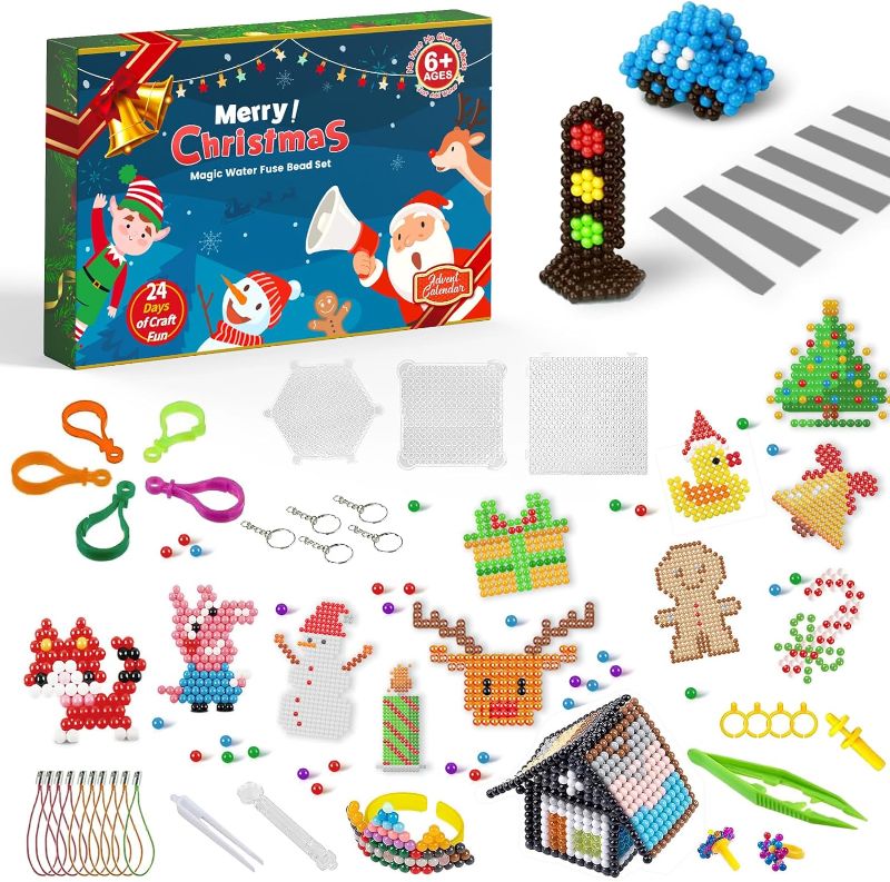 Photo 1 of Advent Calendar 2023 for Kids - Make Your Own Craft Arts 8200 Pcs Fuse Bead Kit - 24 Days Christmas Countdown Calendar - DIY Christmas Stocking Stuffers Gifts for Age 8-13 Boys/Girls 