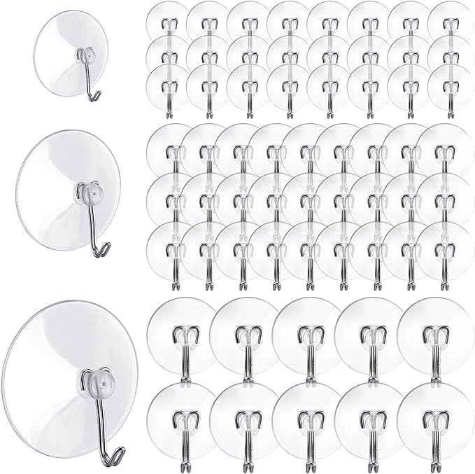 Photo 1 of 120 Pcs Suction Cup Hooks 1.2, 1.8, 2.5 Inches Removable Wall Hooks for Hanging, Clear PVC Window Hangers Suction Cup with Metal Hooks for Bathroom Shower Kitchen Glass Door