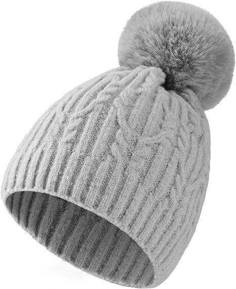 Photo 1 of 2024 Pocket Calendar/Planner - Womens Winter Beanies, Knit Beanie with Faux Fur, Soft and Warm Winter Hats, Gray