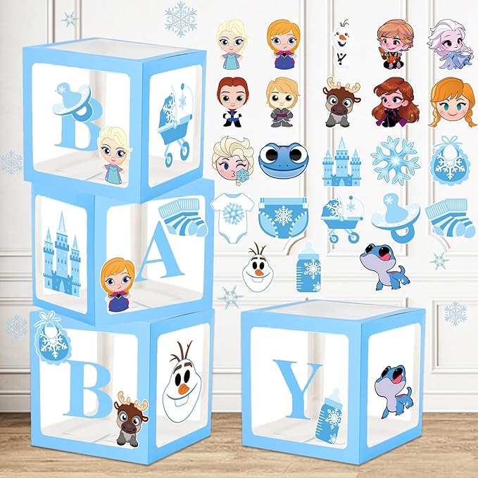 Photo 1 of 4Pcs Frozen Baby Balloon Boxes Decorations,Winter Frozen Baby Letter Decor for Snow Princess Shower Party Decorations 