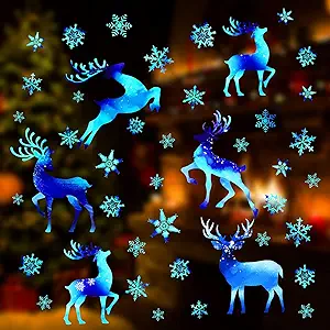 Photo 1 of 200 Pieces Christmas Reindeer Snowflake Window Stickers Large Xmas Window Clings Christmas Decorations Winter Holiday Ornament Supplies