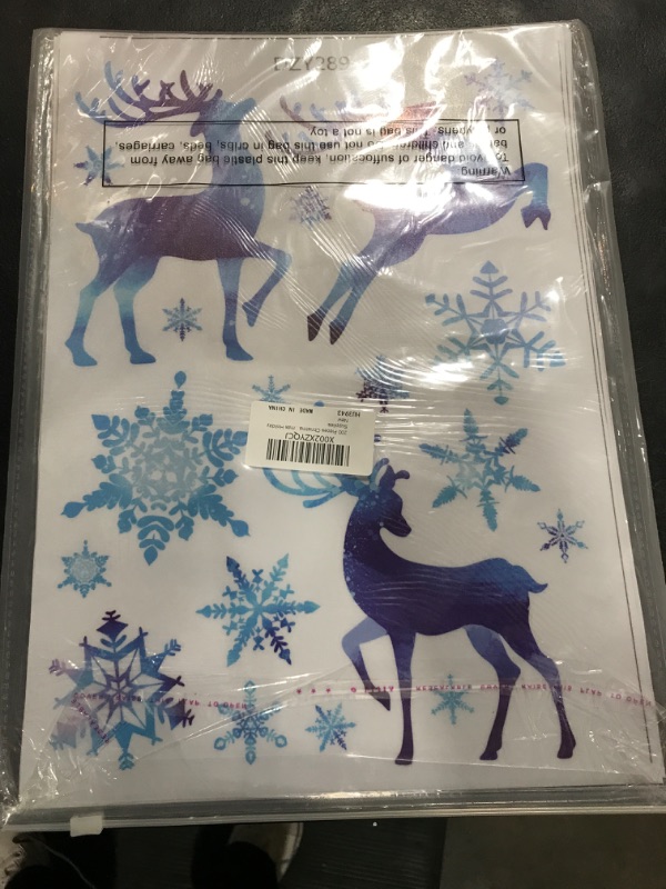 Photo 1 of 200 Pieces Christmas Reindeer Snowflake Window Stickers Large Xmas Window Clings Christmas Decorations Winter Holiday Ornament Supplies