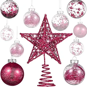 Photo 1 of 24 Pieces 2.36 Inch Shatterproof Plastic Christmas Ball Ornaments Tree Balls with One Christmas Tree Star for Christmas New Years Present Wedding Home Party Decoration (Wine Red)