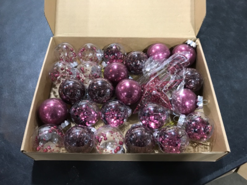Photo 2 of 24 Pieces 2.36 Inch Shatterproof Plastic Christmas Ball Ornaments Tree Balls with One Christmas Tree Star for Christmas New Years Present Wedding Home Party Decoration (Wine Red)