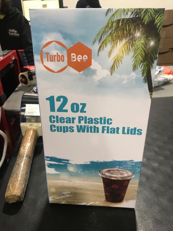 Photo 2 of Turbo Bee 12 oz Clear Plastic Cups with Lids 50 Sets, Extra Large Disposable Reusable Plastic Cups, PET Clear Plastic Cups, Soft Plastic Beverage Cups for Cold Drinking, Iced Coffee 12oz