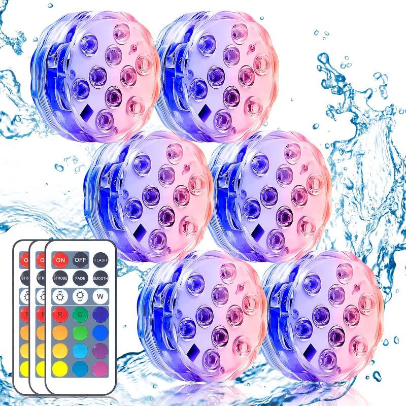 Photo 1 of Sylawnlife 6-Pack LED Submersible Lights, Battery Operated Submersible Lights, 13 Color-Changing Submersible Lights with Remote LED Tea Lights Candles for Christmas Decorations

