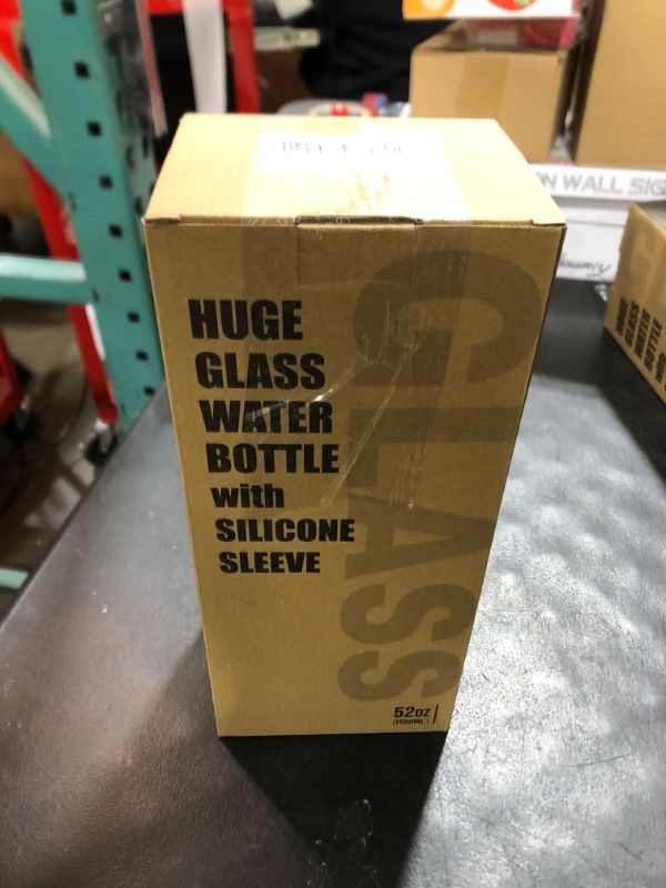 Photo 1 of SIEROZUR 64oz Glass Water Bottle with Straw and Handle Lid Half Gallon Motivational Glass Bottle with Silicone Sleeve and Time Marker Large Reusable Sports Water Jug for Gym Home Workout 52oz White