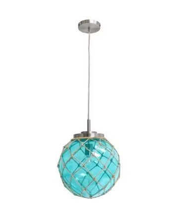 Photo 1 of 1-Light Buoy Netted Aqua Brushed Nickel Coastal Ocean Sea Glass Pendant