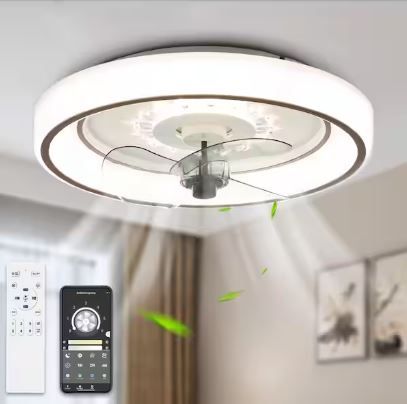 Photo 1 of 19 in. Indoor Smart App Control White Ceiling Fan with Integrated LED Light Flush Mount Dimmer Ceiling Lighting