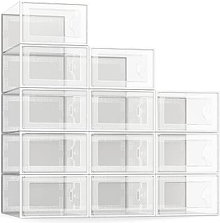 Photo 2 of  Large 12 Pack Shoe Storage Box, Clear Plastic Stackable Shoe Organizer for Closet, Space Saving Foldable Shoe Rack Sneaker Container Bin Holder