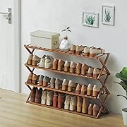 Photo 1 of  Bamboo Shoe Rack 4 Tier Multifunctional Free Standing Shoe Shelf Foldable Shoe Rack Entryway Storage Organizer for Hallway Bathroom Living Room Bedroom, Balcony