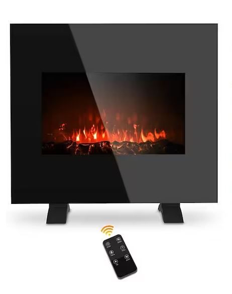 Photo 1 of 1500-Watt Black Electric Fireplace Wall Mounted Heater, Freestanding Fireplace Heater with 10 Colorful Flame, Quiet