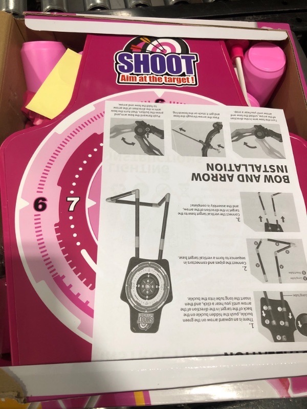 Photo 2 of Bow and Arrow Toys for 5 6 7 8 9 10 Years Olds Girls, Archery Set Includes 2 Super Bow with LED Lights, 20 Suction Cups Arrows,Archery Set with Standing Target,3 Target Cans,Gift for Kids