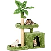 Photo 1 of  Cat Tree/Tower for Indoor Cats with Green Leaves, Cat Condo Cozy Plush Cat House with Hang Ball and Leaf Shape Design, Cat Furniture Pet House with Cat Scratching Posts, Green