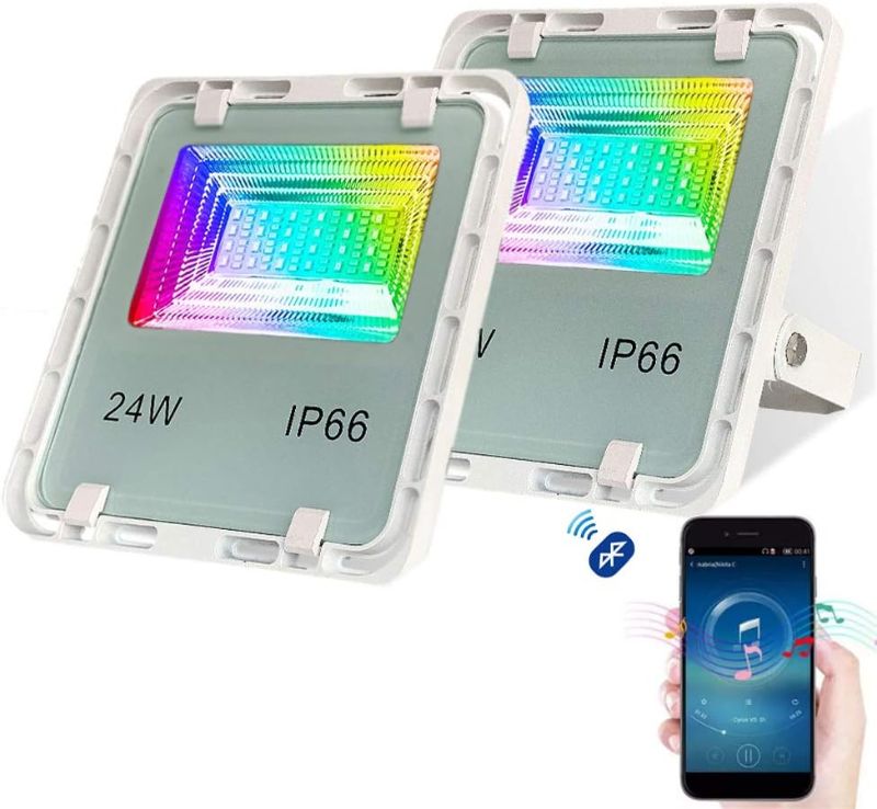 Photo 1 of Baisico LED Flood Light Outdoor Smart Floodlights RGBCW Dimmable Color Changing?LED Stage Landscape Lights?16 Million Colors& Timing & Music Sync, Apple White, IP66 (2pack)