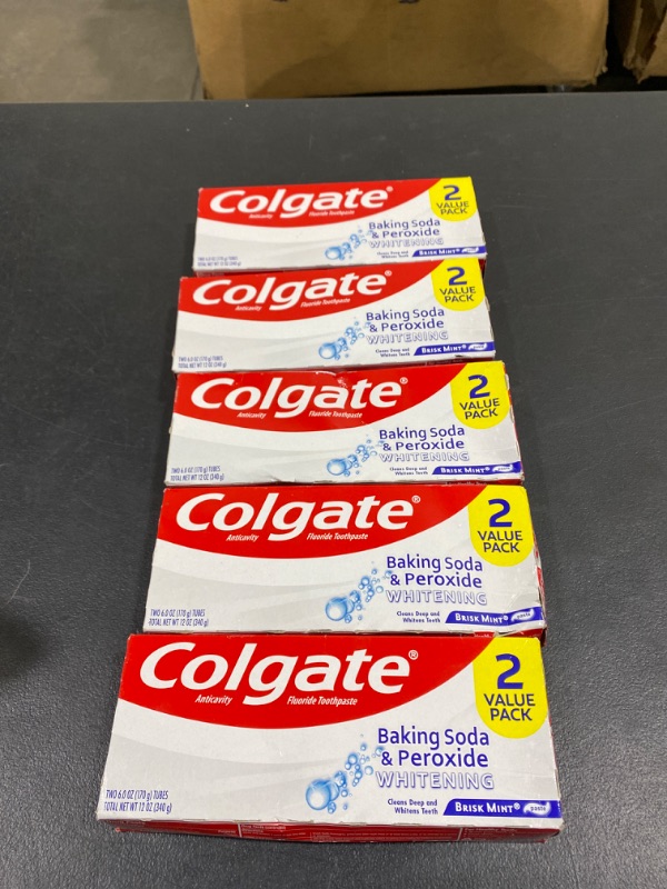 Photo 2 of 5 PACK-Colgate Baking Soda and Peroxide Toothpaste, Whitening Baking Soda Toothpaste, Brisk Mint Flavor, Whitens Teeth, Fights Cavities and Removes Surface Stains for Whiter Teeth, 6 Oz Tube, 2 Pack Brisk Mint 6 Ounce (Pack of 2)