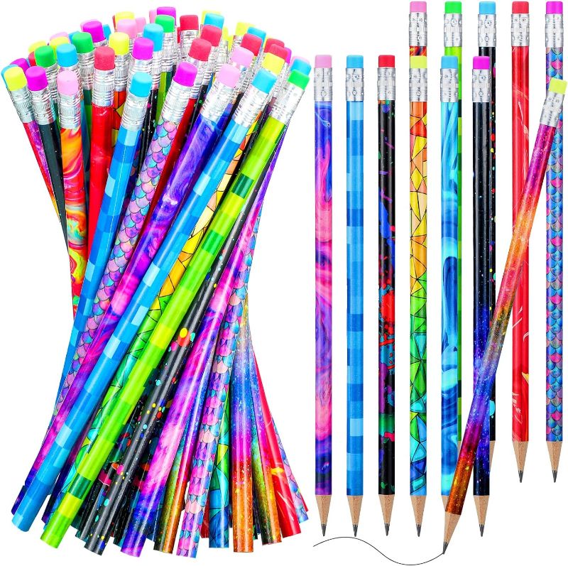 Photo 1 of Wooden Pencil with Eraser Assortment Colorful Pencils for Kids Writing Fun Assorted Pencils Novelty Kids Pencils Fun School Supplies for Classroom, Student Reward, Stationery Party Favors(100 Pieces) 